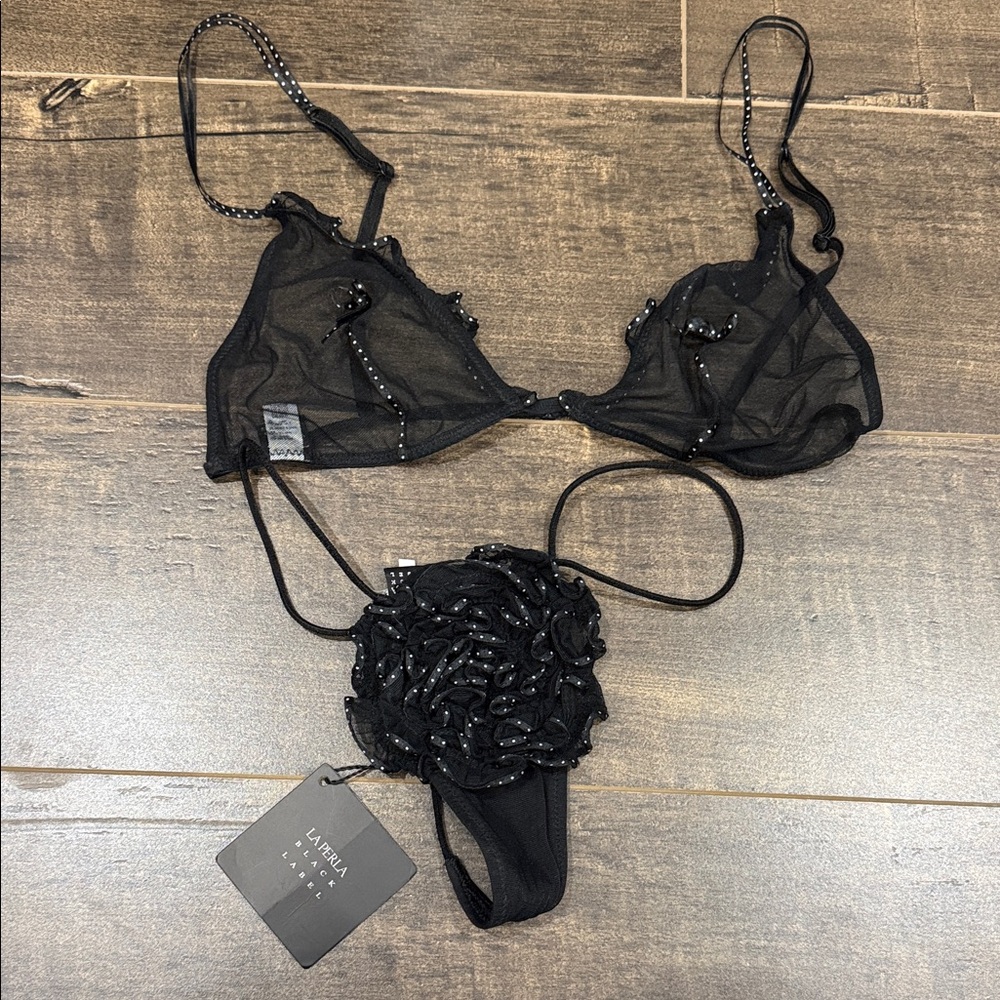 La Perla Black Sheer Lace Bra Set